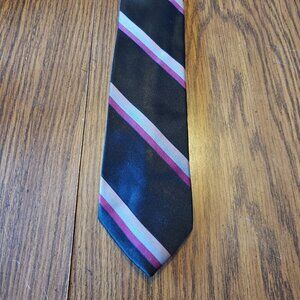 Ketch Men's Diagonal Stripe Black Purple Grey Satin Finish 3 Inch Wide Necktie